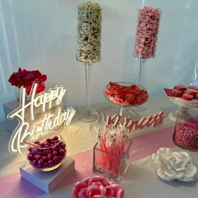 Princess themed candy buffet with rose decorations