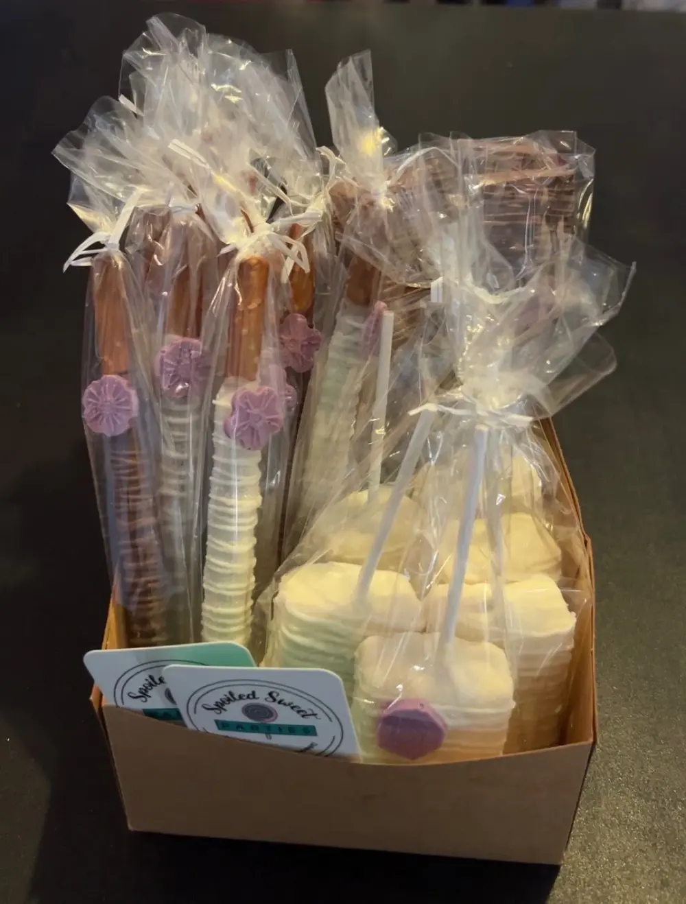 Basket of individually wrapped custom made treats for party