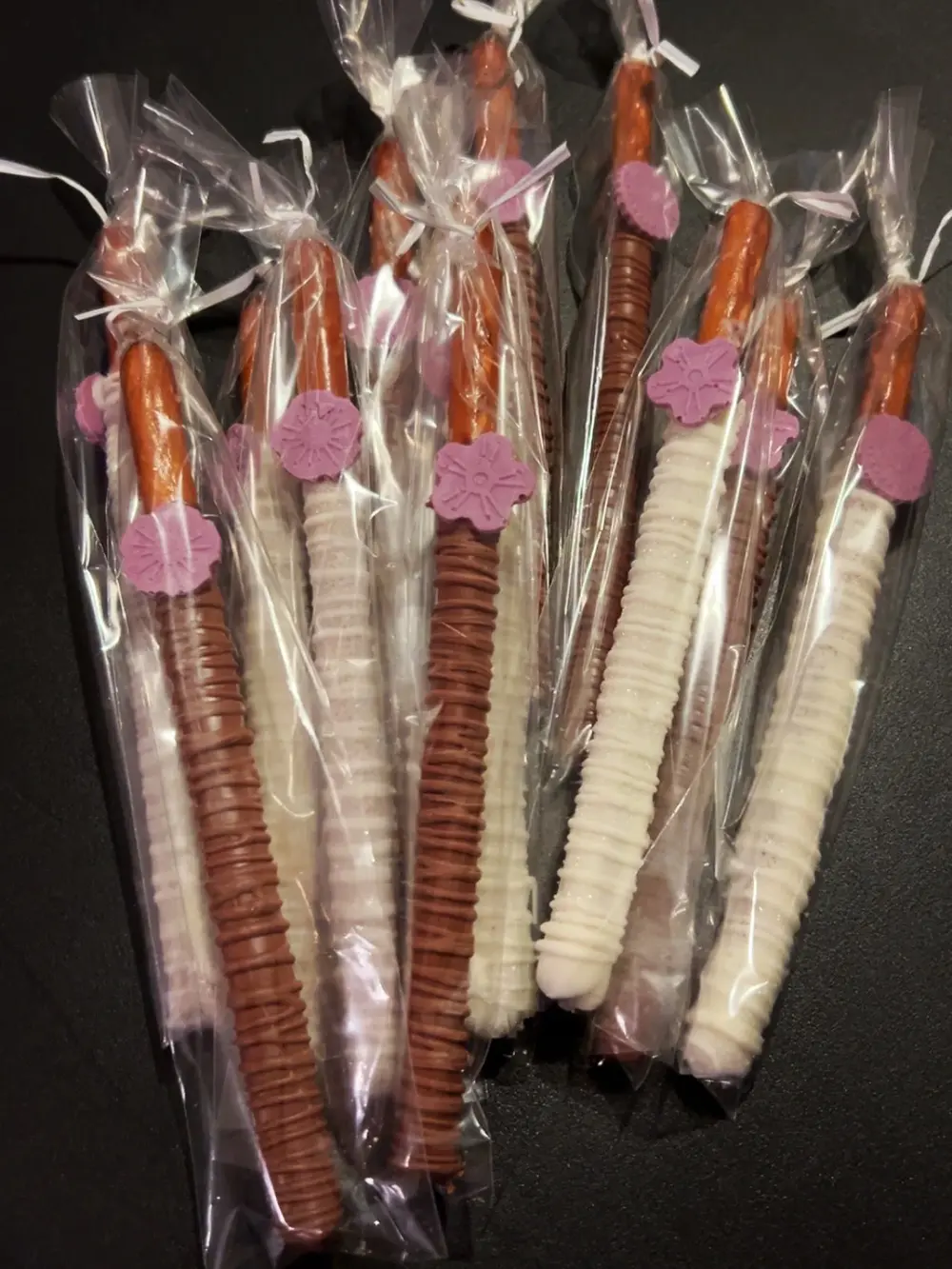 Individually wrapped custom pretzel treats for party